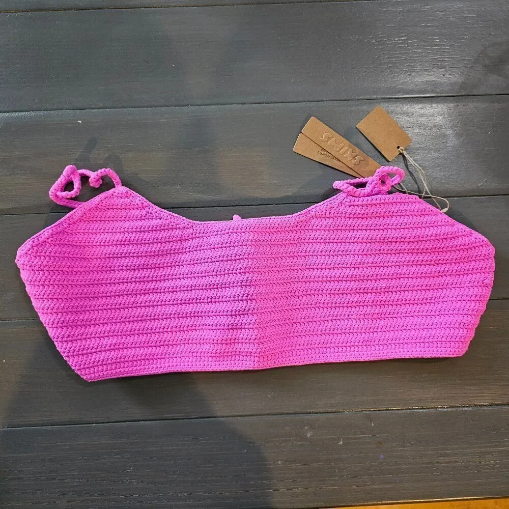 SKIMS Women's Taffy Pink Crochet Swim Scoop Bikini Top Size 2X